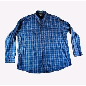 Cabela's Chambray Blue Plaid Button Down Long Sleeve 100% Cotton Shirt Size 2XLT